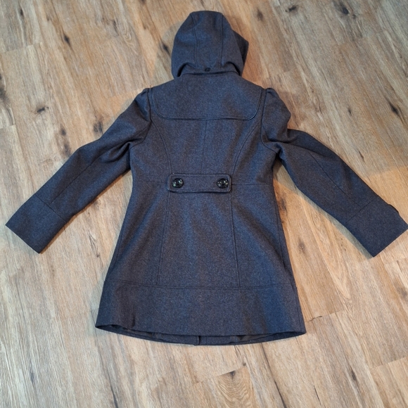 Guess Charcoal Gray Hooded Wool Coat With Black Toggle Zip Up Size Medium Bin16 - Picture 8 of 13